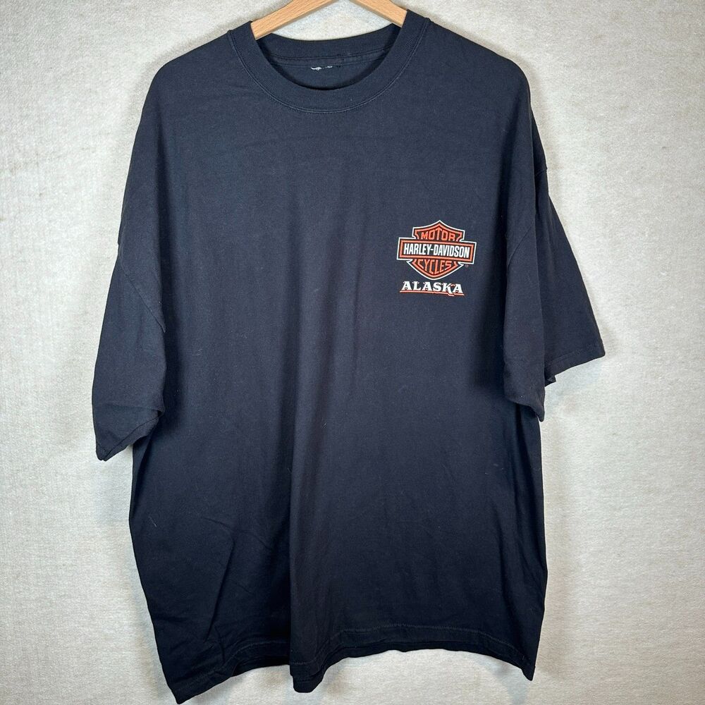 Vintage Harley Davidson Shirt Men XL Black Alaska Fairbanks Motor Graphic Print